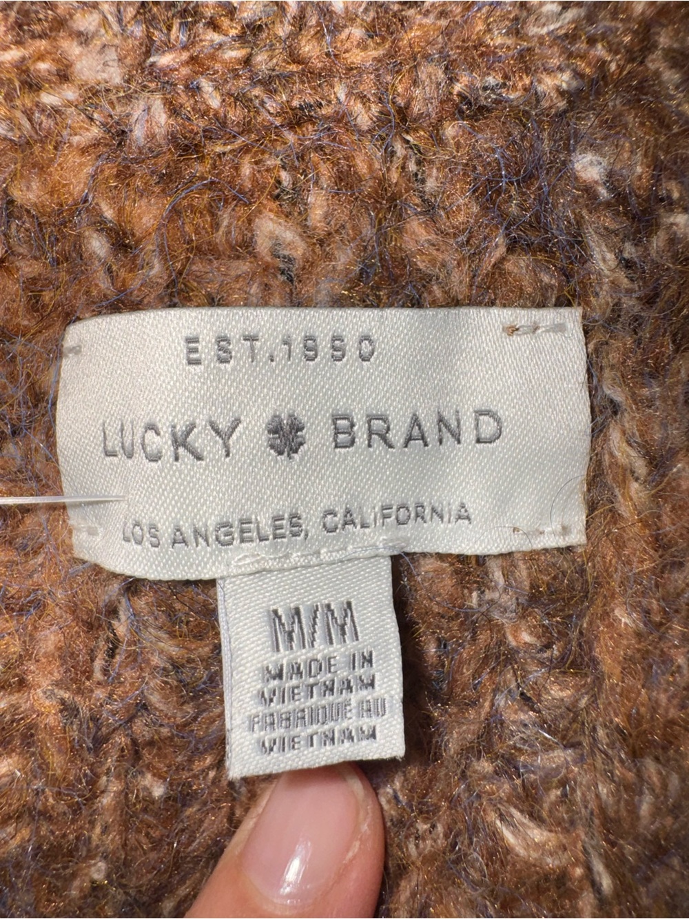 New Lucky Brand Cozy Ribbed V-Neck Brown Button Cardigan Sweater M Chunky - Picture 6 of 6
